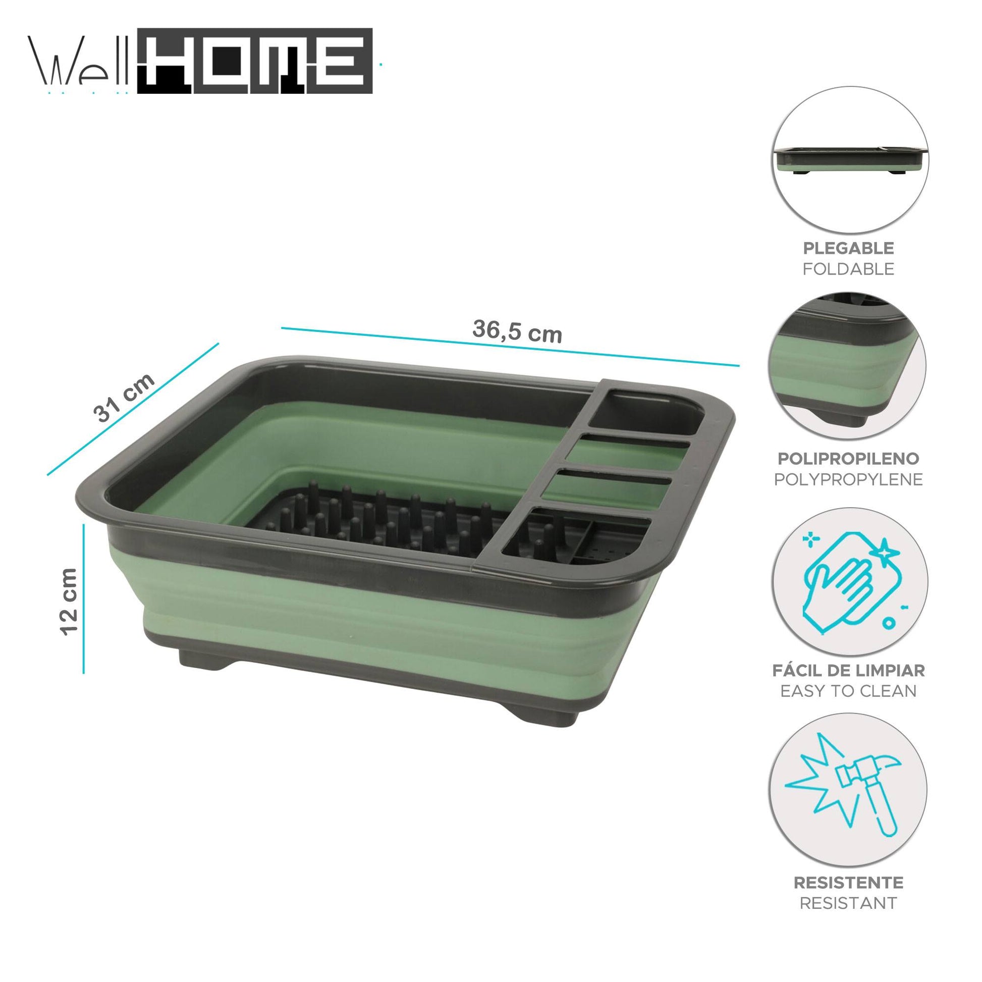 Well Home Escurreplatos Plegable Verde Claro_1
