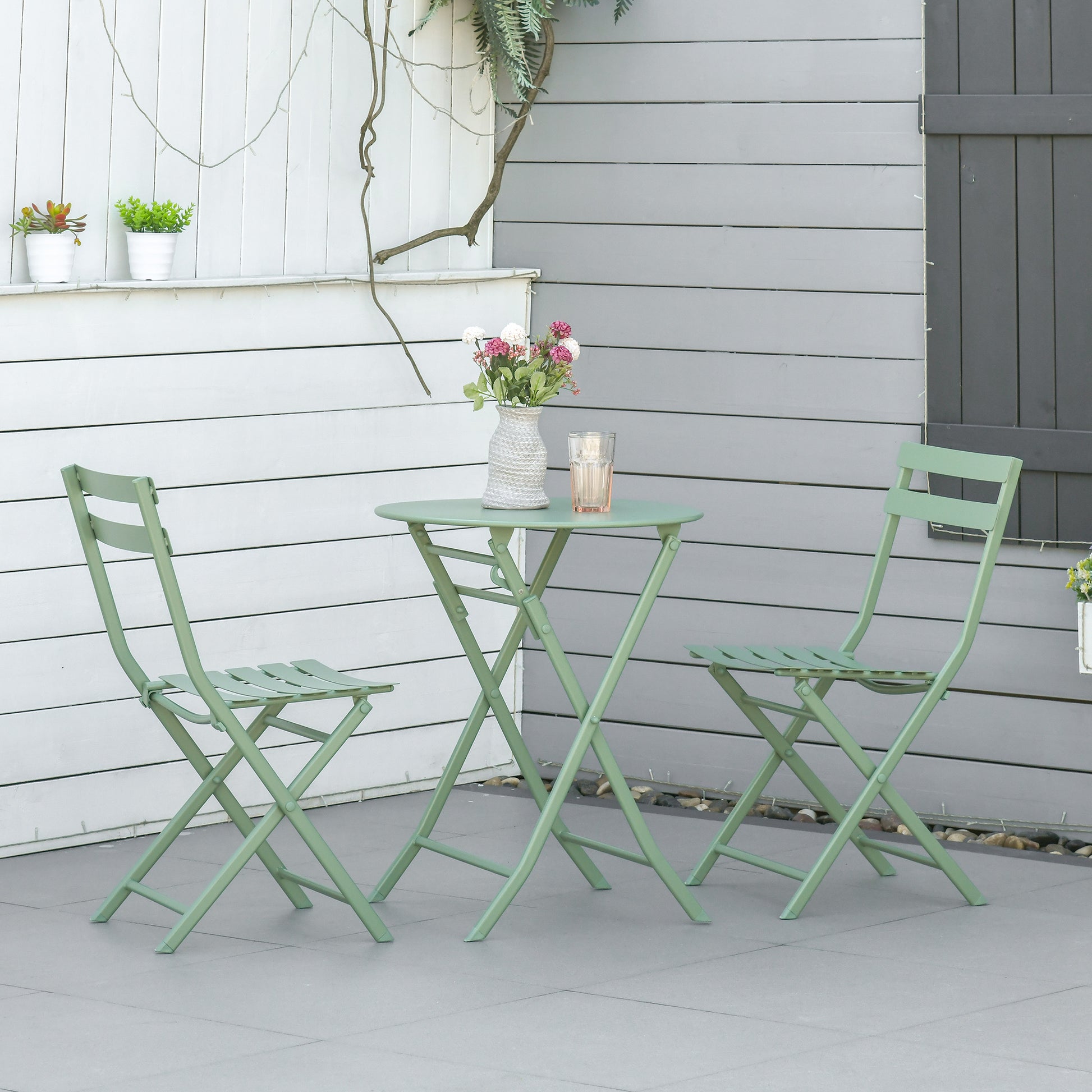Outsunny Conjunto De Muebles De Jardín Plegable Con Marco De Acero Verde Oscuro_1