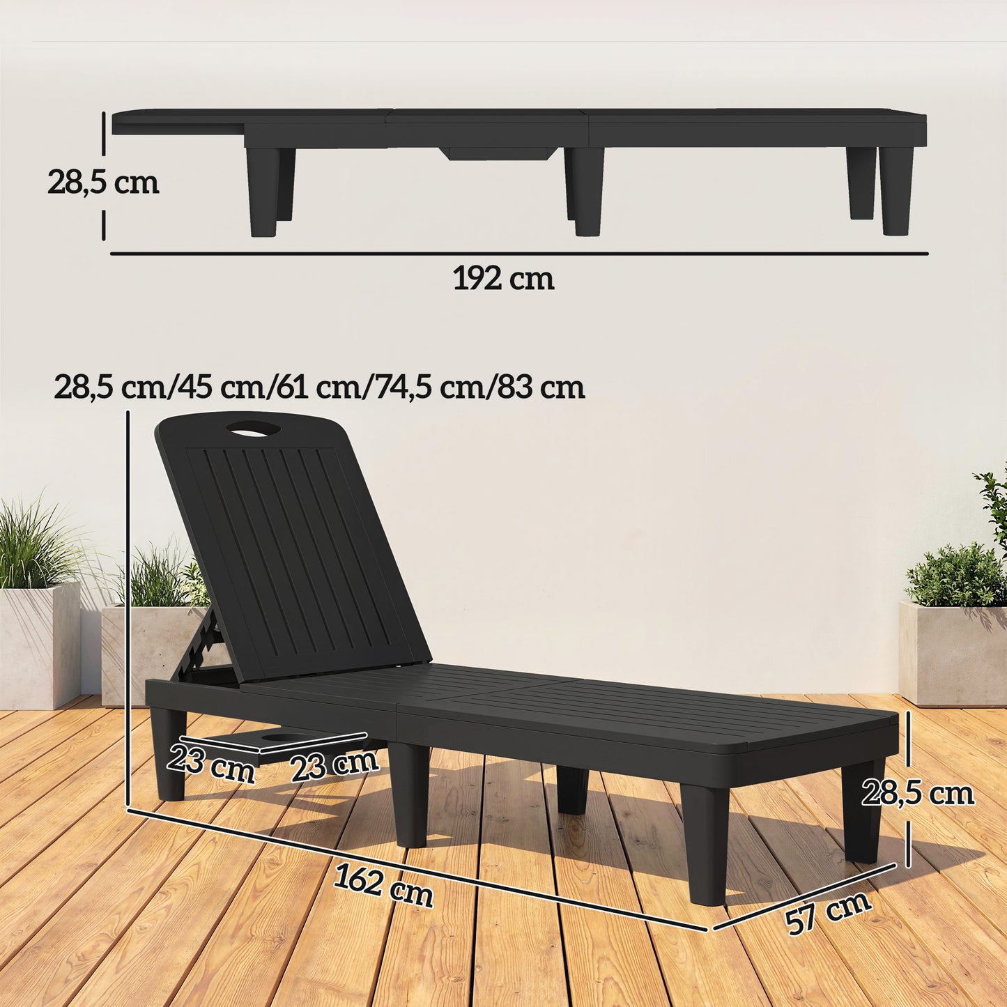Outsunny Set De 2 Tumbonas De Jardín Exterior Reclinables Bandeja Lateral Negro_2