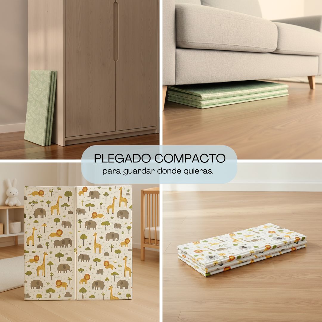 Bathby | Alfombra Plegable Para Bebé 200 × 150 Cm, Reversible Animales/hojas_2