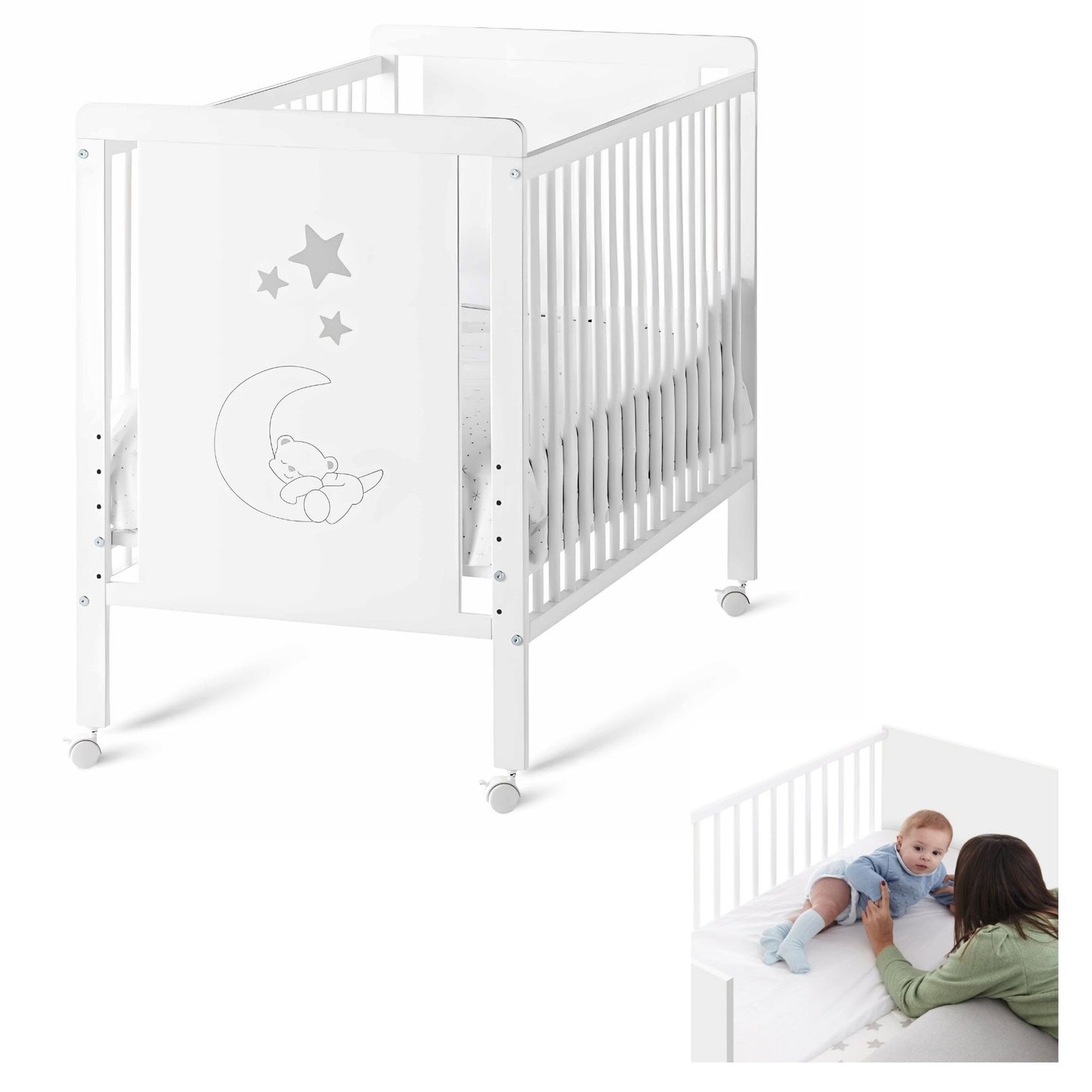 Cuna Colecho De Bebé Indi Estilo Nórdico Infantil 120x60 Cm, De Madera De Haya, Con Kit Colecho Incluido_0