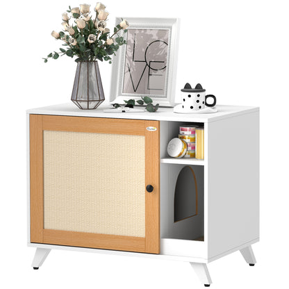 Pawhut Mueble Arenero Para Gatos Con Puerta Con Almohadilla Para Rascar Blanco_0
