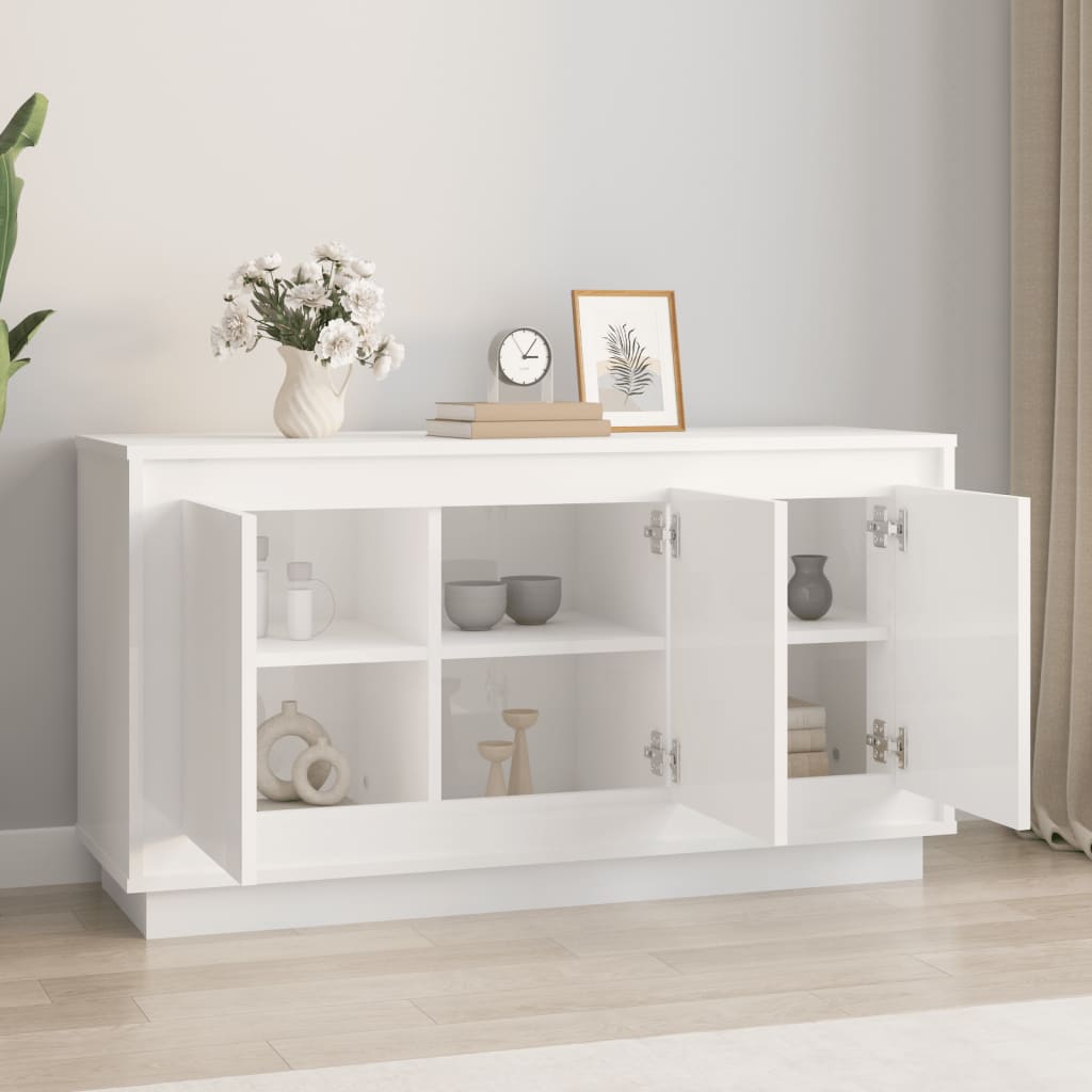 Aparador De Madera Contrachapada Blanco Brillante 102x35x55 Cm / Vetonek_3