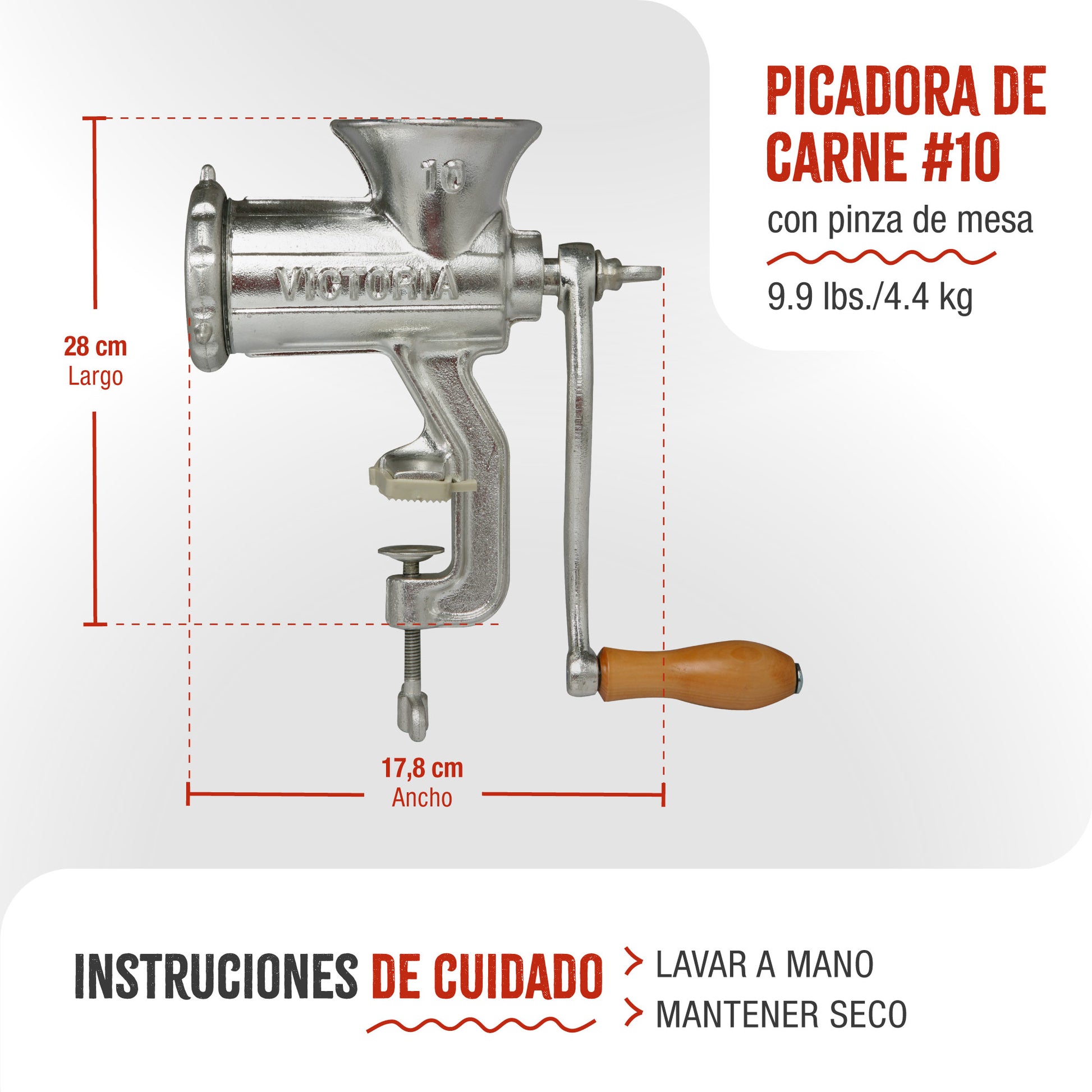 Victoria Picadora Trituradora De Carne Manual, Embutidora Salchichas, Chorizo, Máquina Para Picar Carne, 30049, Cromado_4