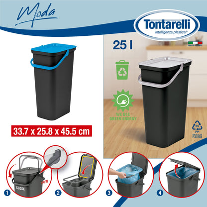 Papelera moda 25l Con Asa (cubo Negro-tapa Sapphir)_1