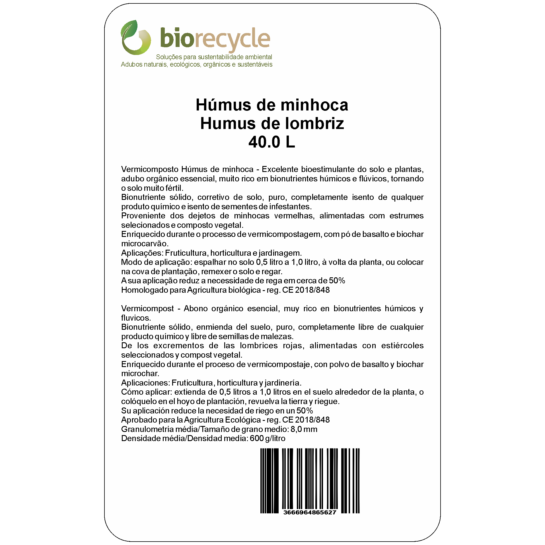 Vermicompost Humus De Lombriz - 12 Sacos De 40 L En Palé_1
