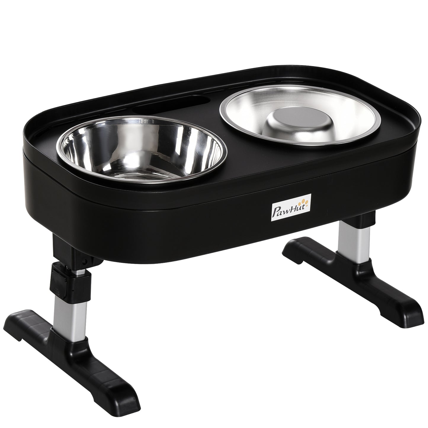 Pawhut Comedero Elevado Para Perros De 4 Alturas Ajustables 43x25x30 Cm Negro_0