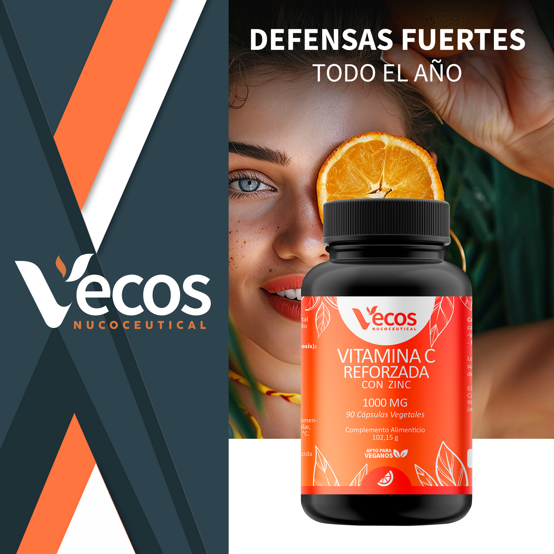 Vitamina C 1000 Mg Vecos 90 Cápsulas | Inmunidad Y Protección Oxidativa | Reforzada Con Zinc_1