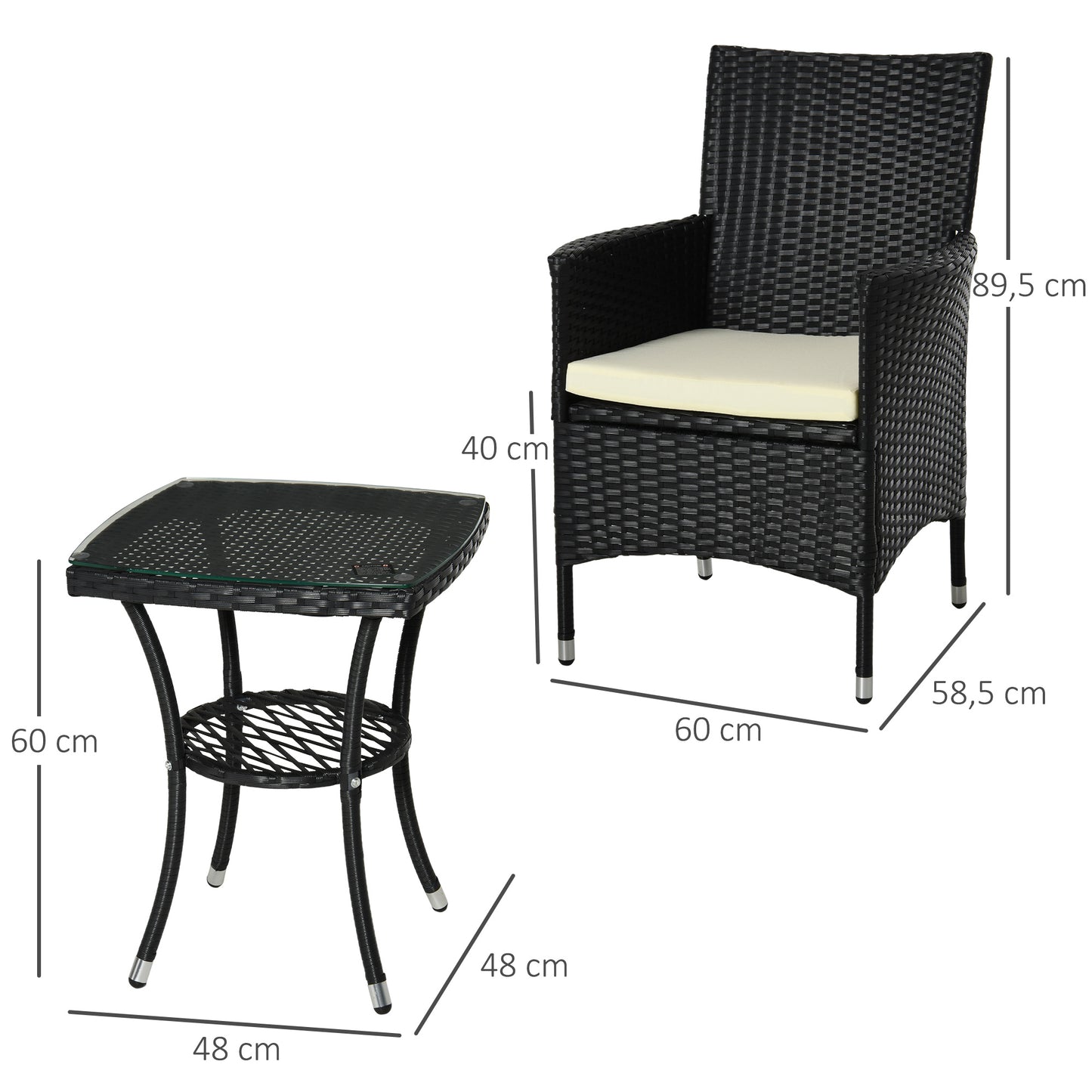 Outsunny Conjunto De Muebles De Exterior De Ratán 1 Mesa 2 Sillas Negro_2