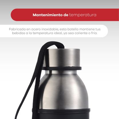 Botella De Agua De 570ml Walking Negro En Acero Inoxidable Bergner_1