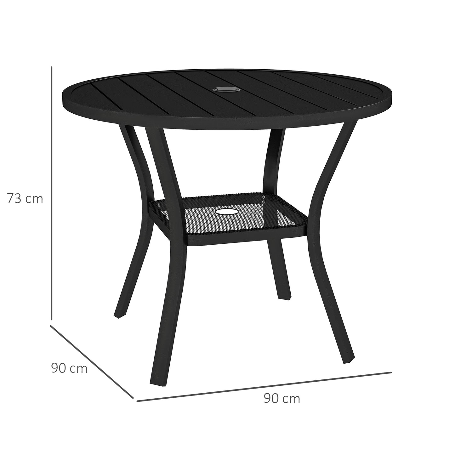 Outsunny Mesa De Jardín Exterior Con Orificio Para Sombrilla Ø90x73 Cm Negro_2