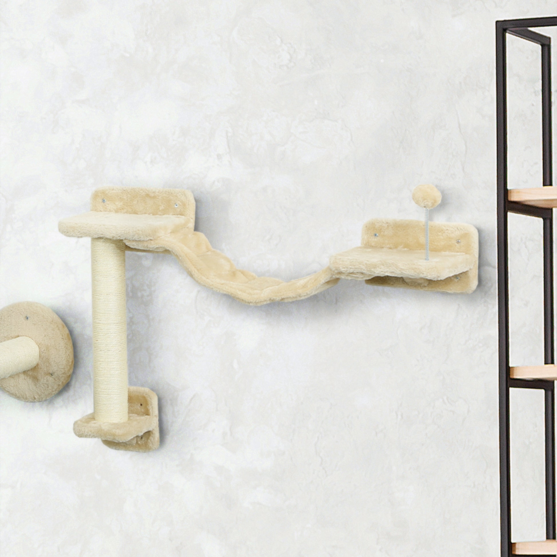 Pawhut Estante De Escalada Para Gatos De Pared Con Hamaca Bola Beige_4