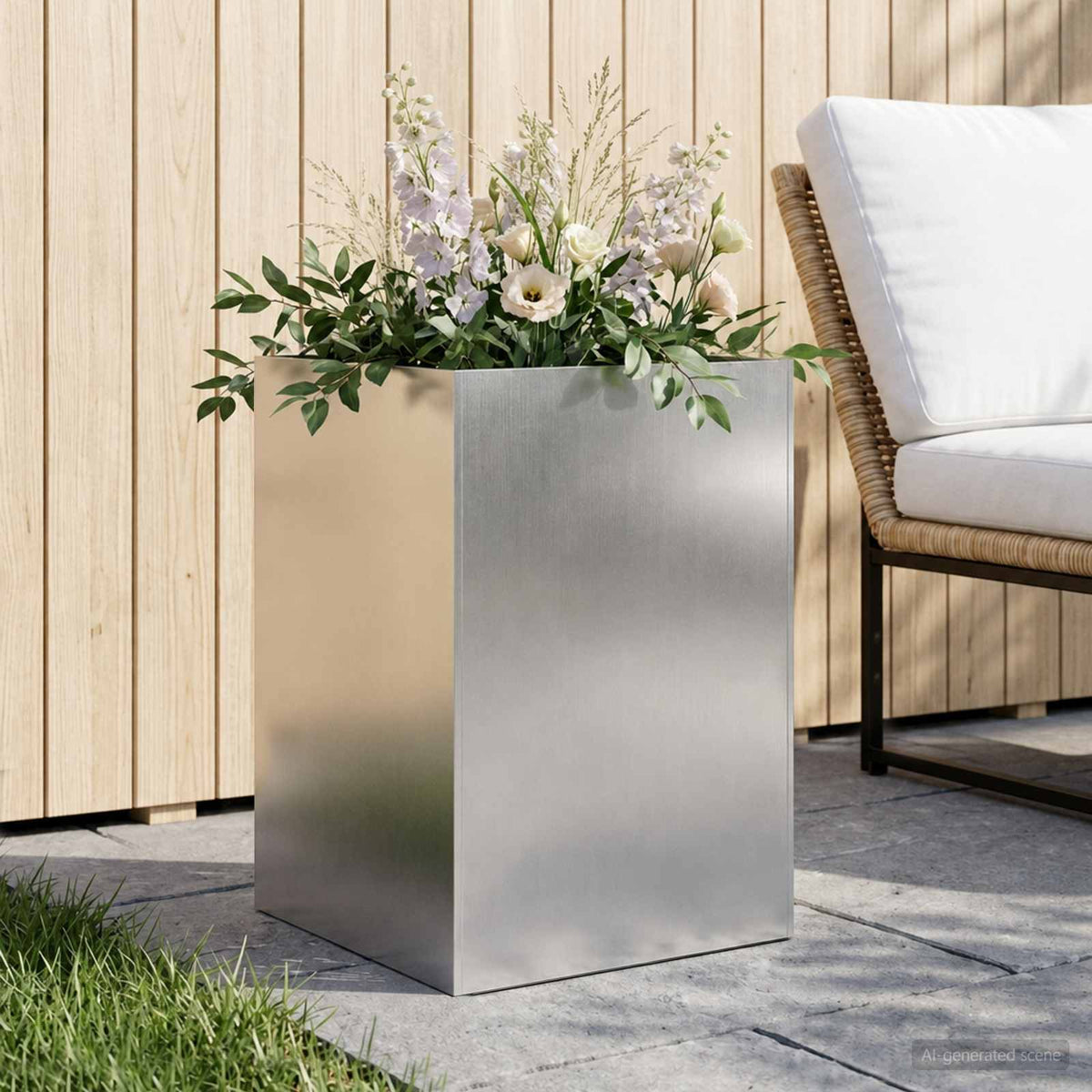 Macetero De Jardín Plateado 50 X 50 X 75 Cm Acero Inoxidable_1