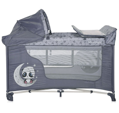 Cuna De Viaje Moonlight Plus (2 Niveles) Cool Grey Pandas_1