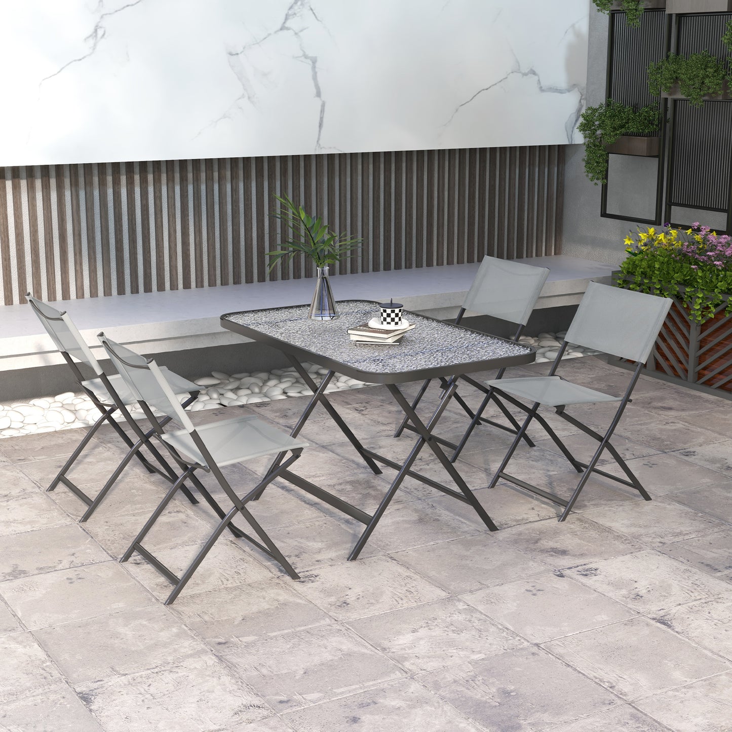 Outsunny Conjunto De Mesa Y 4 Sillas De Jardín Estilo Moderno Para Exterior Gris_1