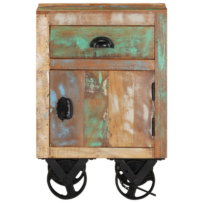Mesita De Noche Con Ruedas Madera Maciza Reciclada 40x30x57 Cm_2