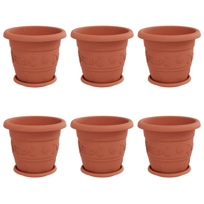Macetas 6 Uds. Rojo Ladrillo Ø 30 X 25 Cm Plástico_0