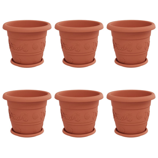 Macetas 6 Uds. Rojo Ladrillo Ø 30 X 25 Cm Plástico_0