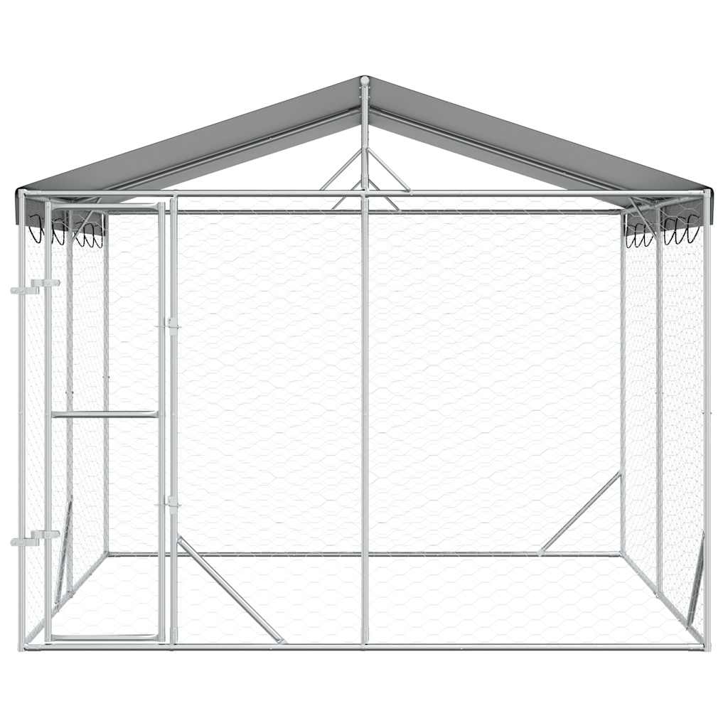 Perrera De Exterior Con Techo Acero Galvanizado Plata 3x3x2,5 M_3