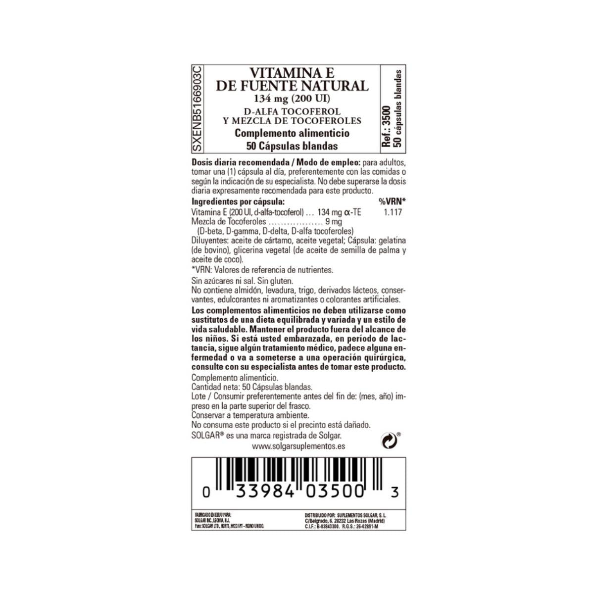 Vitamina E 200UI 134mg 250 cápsulas