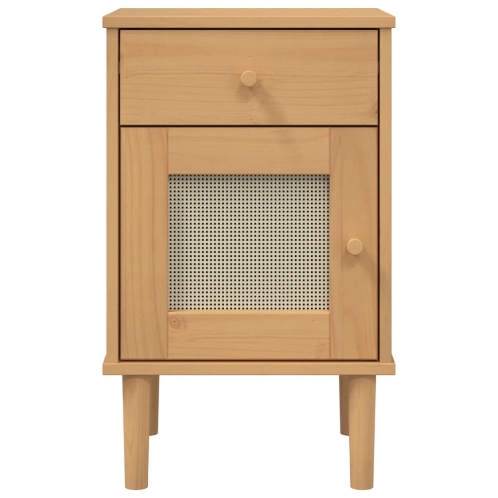 Mesita Noche Senja Aspecto Ratán Madera Pino Marrón 40x35x65 Cm_4