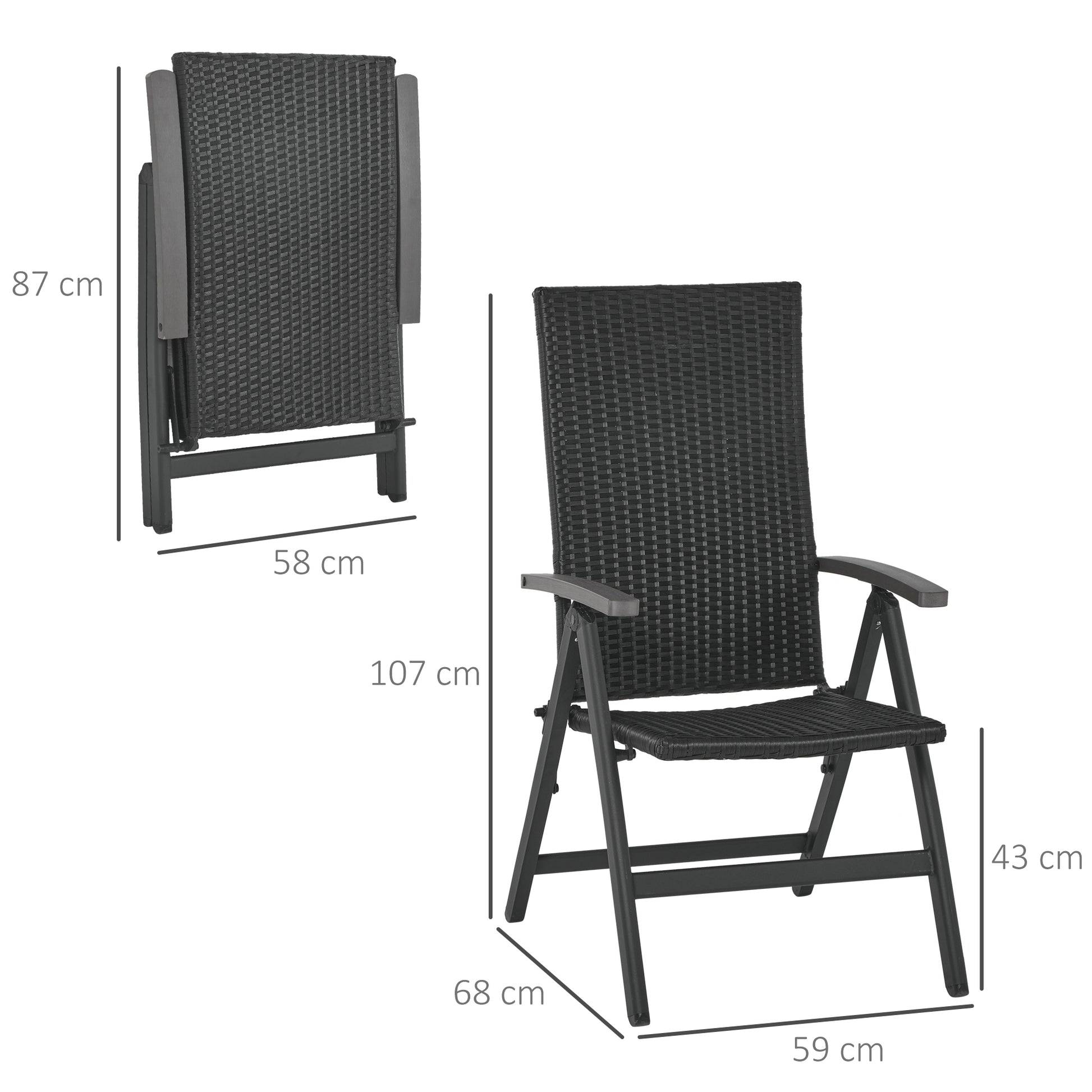 Outsunny Silla Plegable De Ratán Con 5 Posiciones Reclinable Aluminio 59x68x107_2