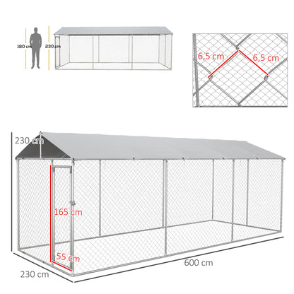 Pawhut Perrera Jaula De Exterior Para Perros Con 1 Puerta 600x230x230 Cm Plata_2