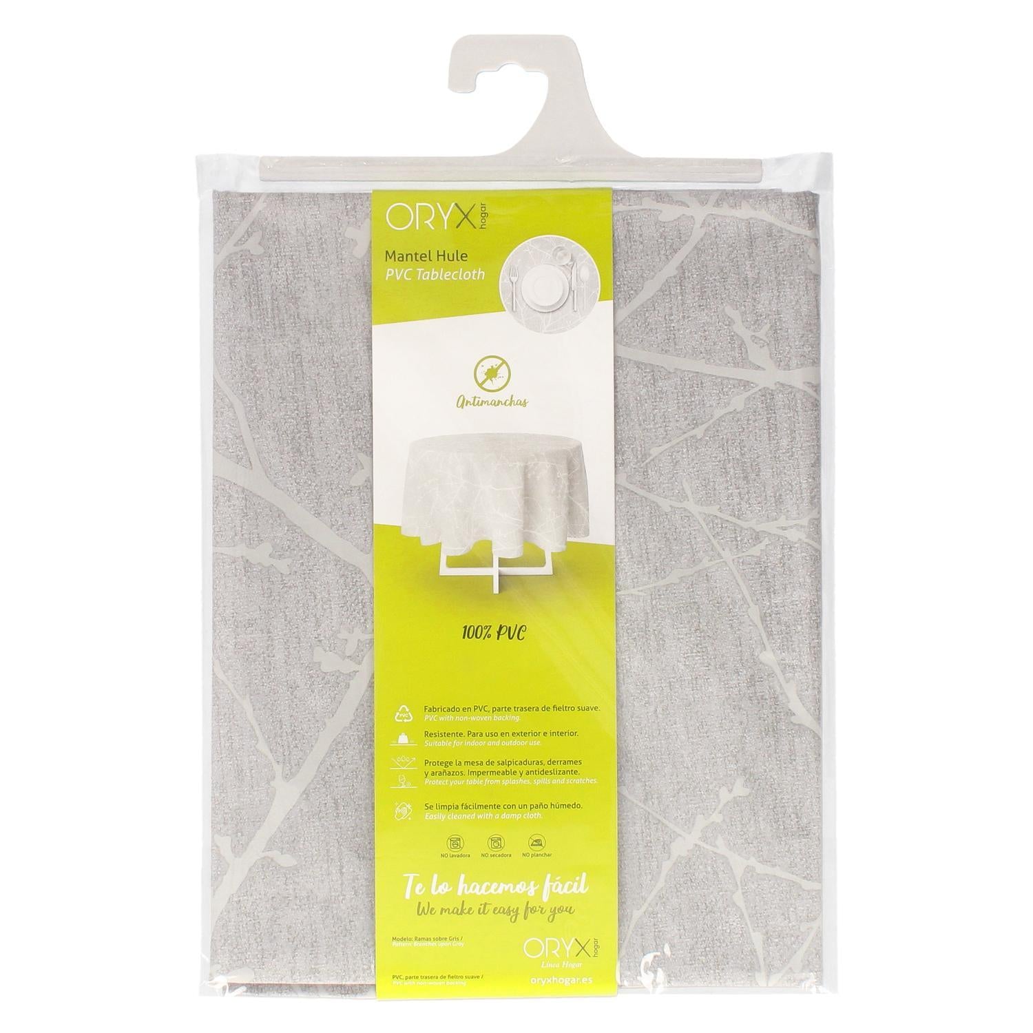 Mantel Hule Redondo Ramas Gris Impermeable Antimanchas Pvc Ø 140 Cm. Uso Interior Y Exterior_3