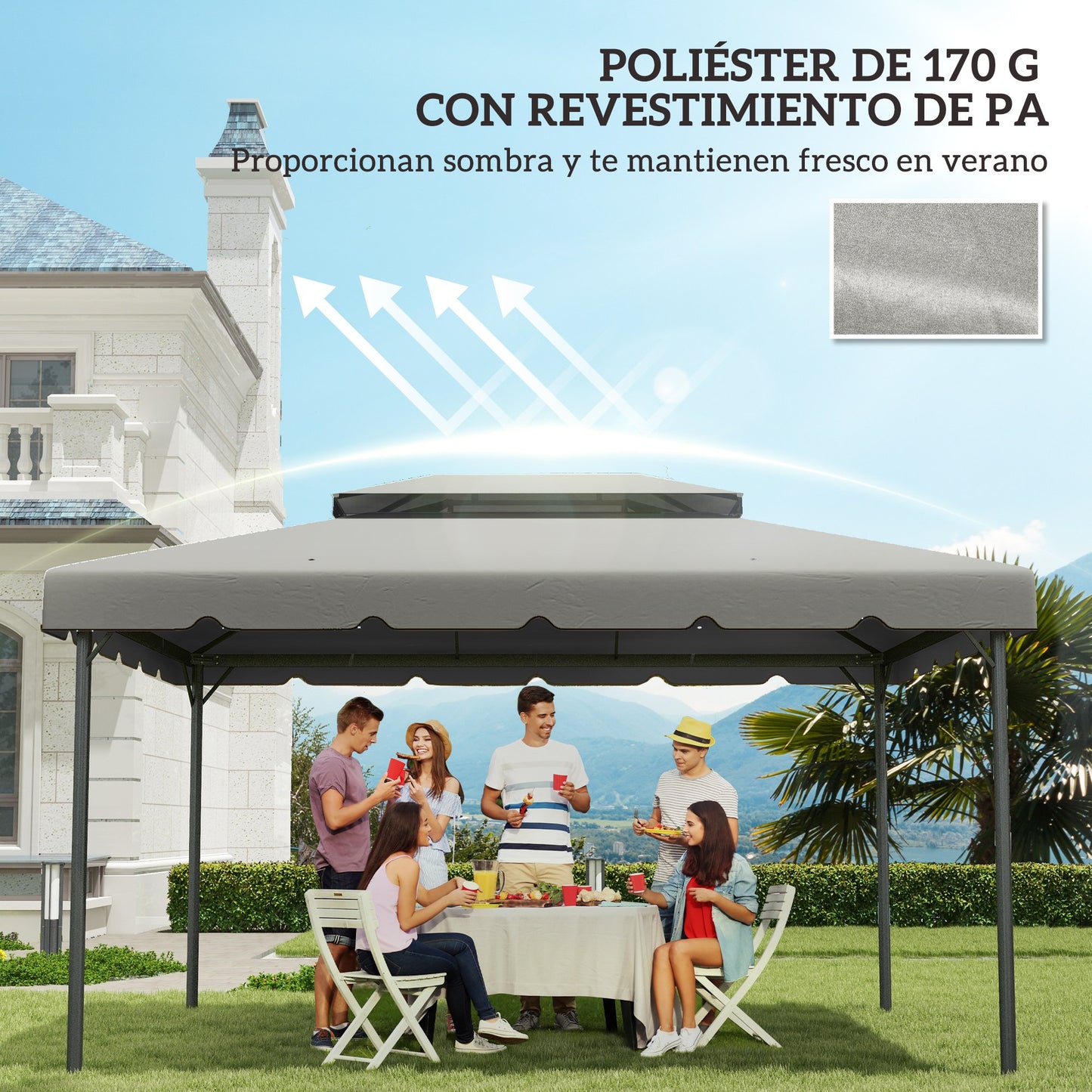 Outsunny Techo De Repuesto Para Cenador 4x3 M Con Techo Doble Gris Claro_5