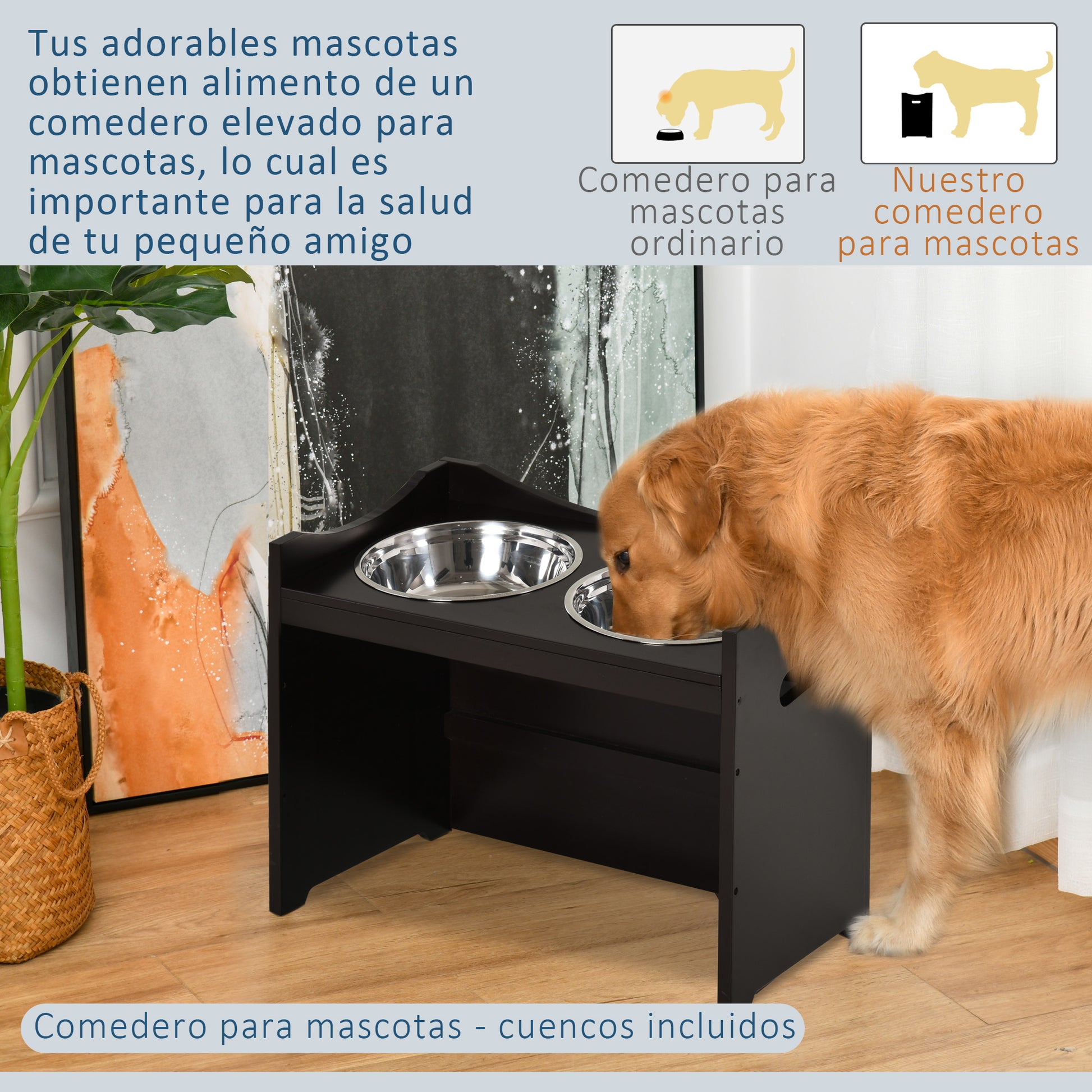 Pawhut Comedero Para Perros Elevado Con 2 Tazones De Acero Inoxidable Café_5