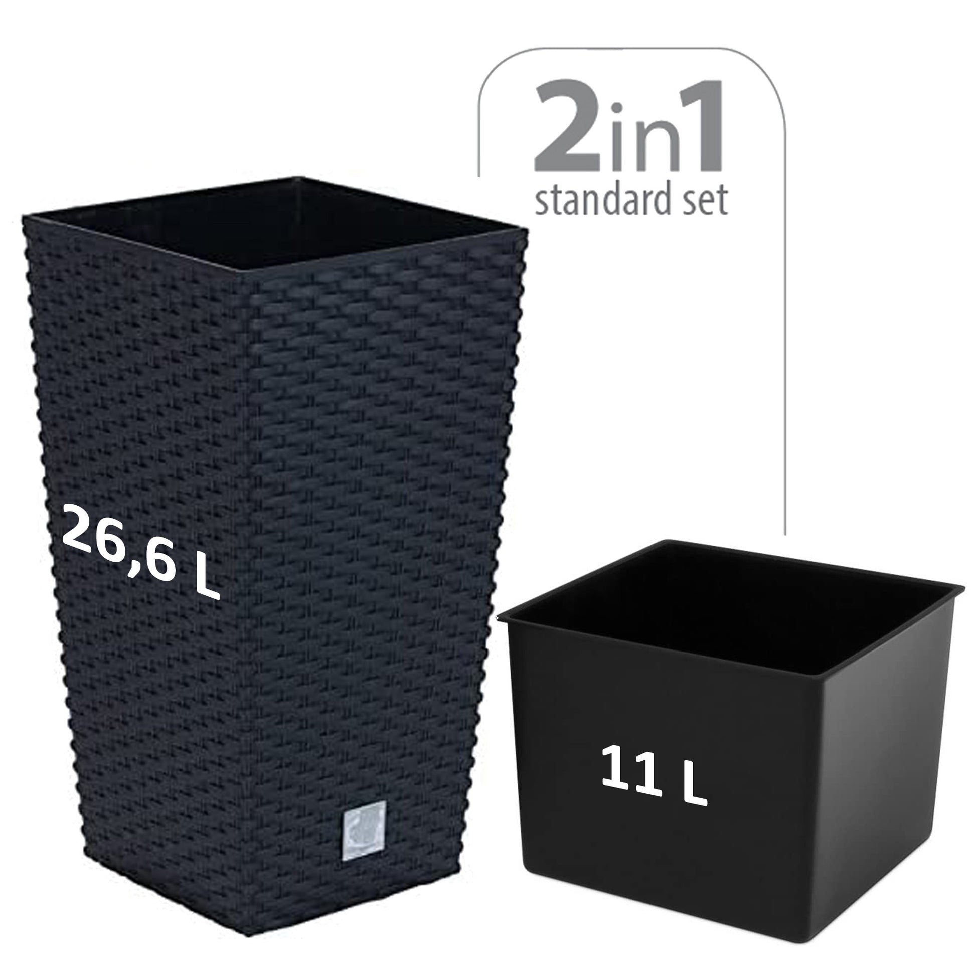 Maceta Rato De 26,6 Litros Con Inserto 26,5 X 26,5 X 50 Cm En Color Antracita