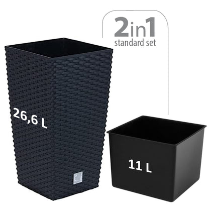 Maceta Rato De 26,6 Litros Con Inserto 26,5 X 26,5 X 50 Cm En Color Antracita