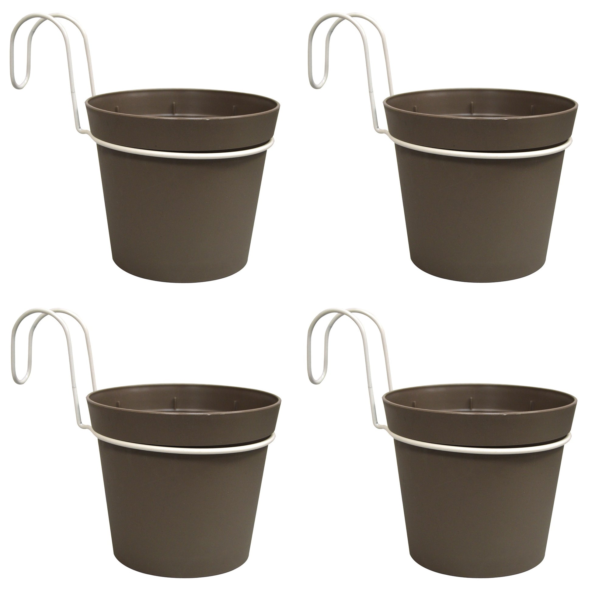 4 Macetas Cilíndricas Ø 14 Cm Con Ganchos, En Polipropileno Gris