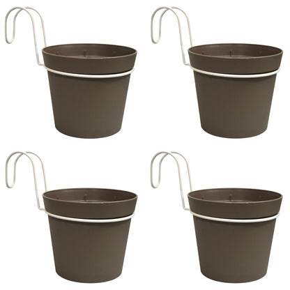 4 Macetas Cilíndricas Ø 14 Cm Con Ganchos, En Polipropileno Gris