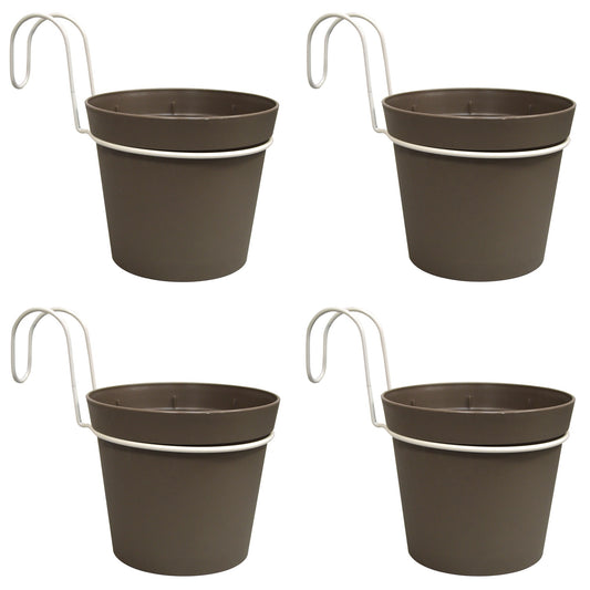 4 Macetas Cilíndricas Ø 14 Cm Con Ganchos, En Polipropileno Gris