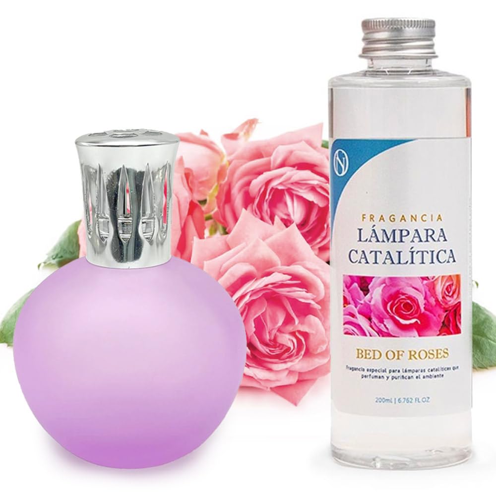 Lámpara Catalítica Fucsia Mate + Fragancia Bed Of Roses 500 Ml - Elimina Malos Olores, Impurezas Y Perfuma_0