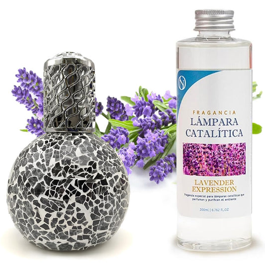 Lámpara Catalítica Mosaico Negro + Fragancia Lavender Expression 500ml - Elimina Malos Olores, Impurezas Y Perfuma_0