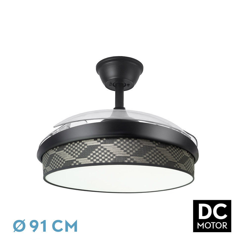 Ventilador Dc Moda 72w Negro/tetris Gris 91d 3aspas 7200lm 3000-4000-6000k Remoto+ Memoria+ Temporizador_0