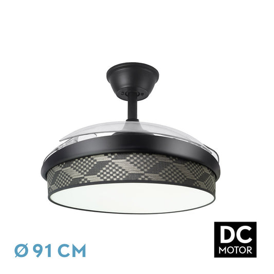 Ventilador Dc Moda 72w Negro/tetris Gris 91d 3aspas 7200lm 3000-4000-6000k Remoto+ Memoria+ Temporizador_0