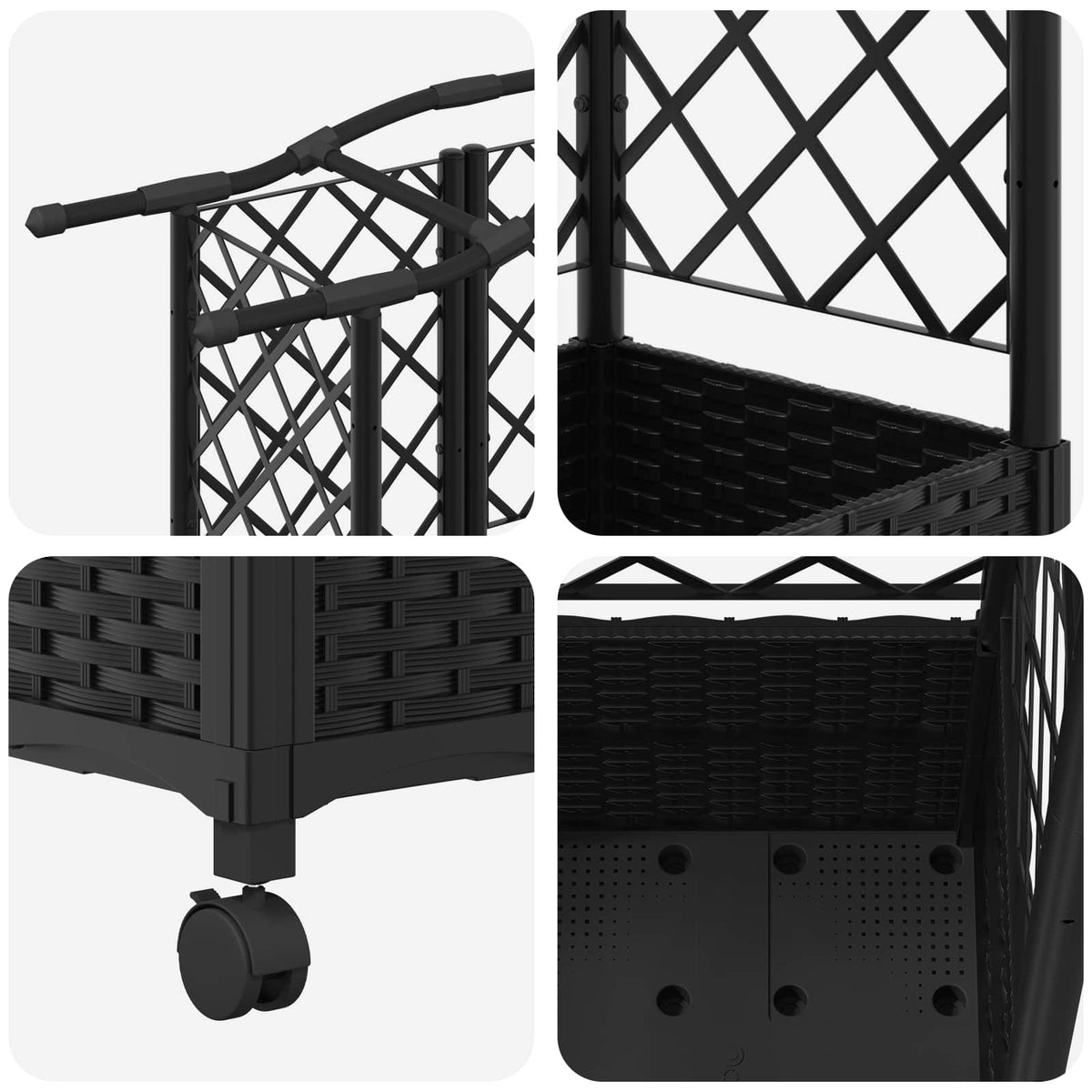 Cama Elevada Con Trellis Y Techo Negro 122 X 40 X 144 Cm Pp_5