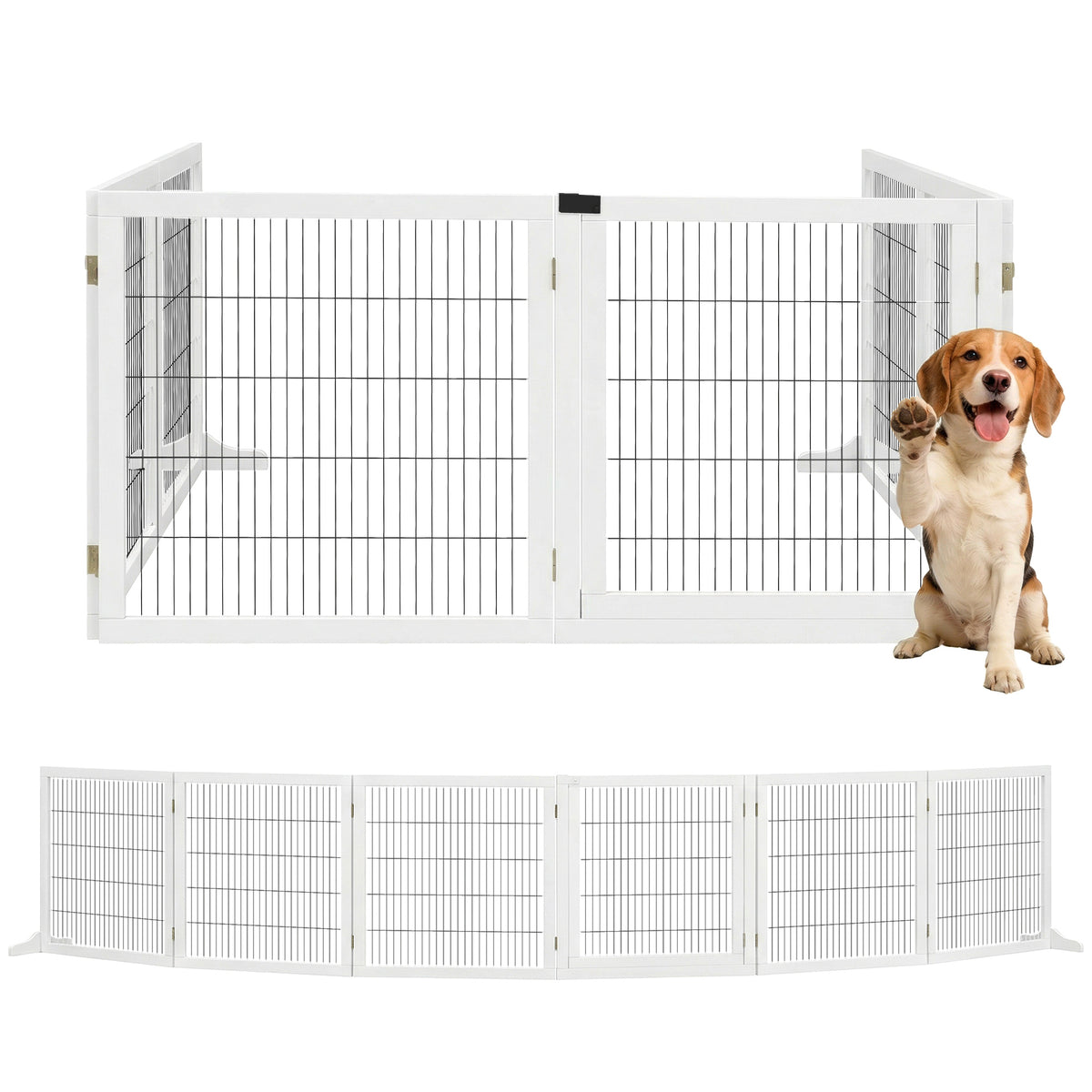 Pawhut Barrera De Seguridad Para Perros Plegable De Madera Con Soporte De Pie_0