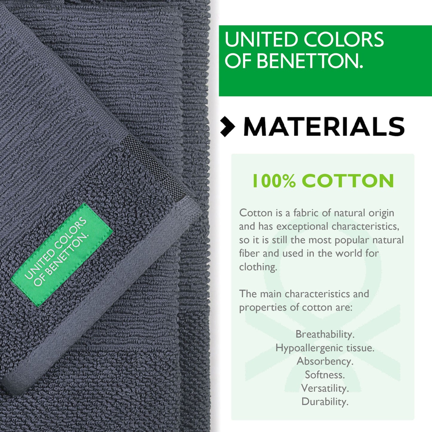 Set 3pcs Toallas De Baño (30x50+50x90+70x140cm) 450 Gsm 100%algodon Gris Oscuro Casa Benetton