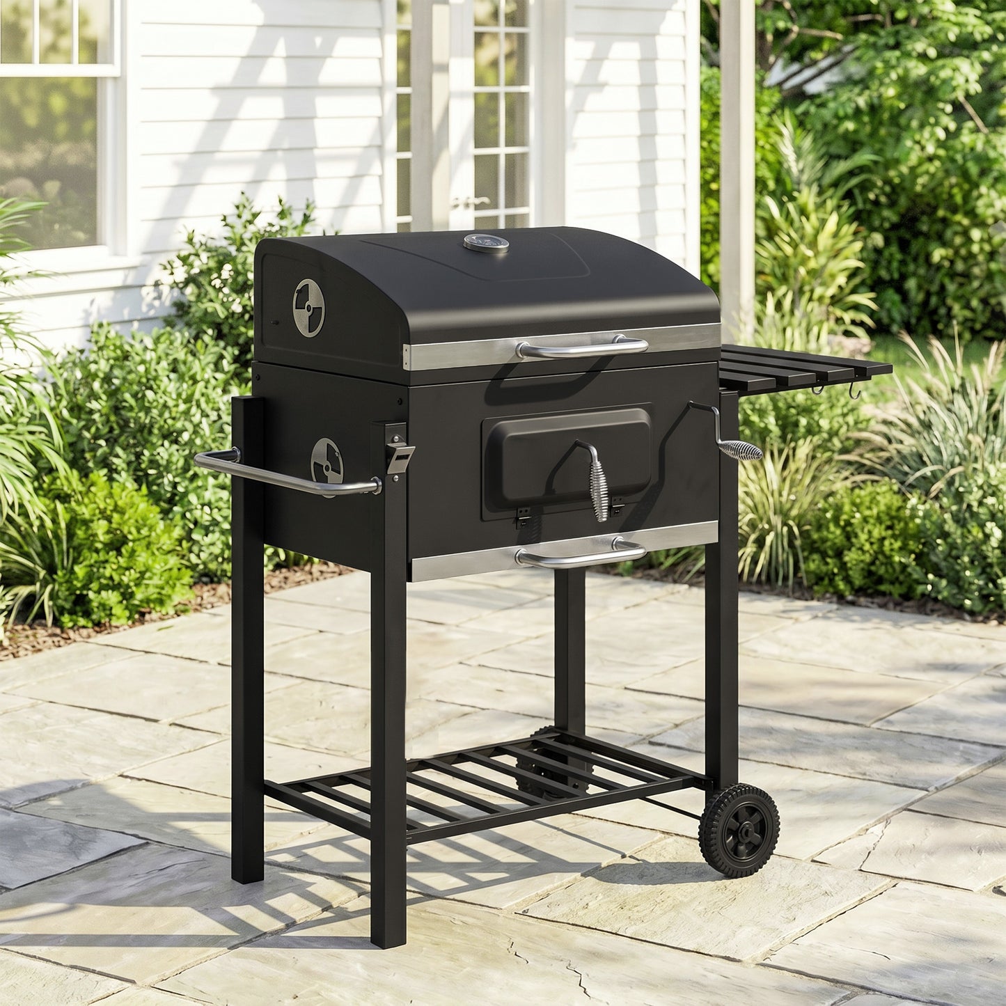 Outsunny Barbacoa De Carbón Con Ruedas Barbacoa Con Tapa 113x65x108 Cm Negro_1