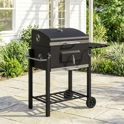 Outsunny Barbacoa De Carbón Con Ruedas Barbacoa Con Tapa 113x65x108 Cm Negro_1
