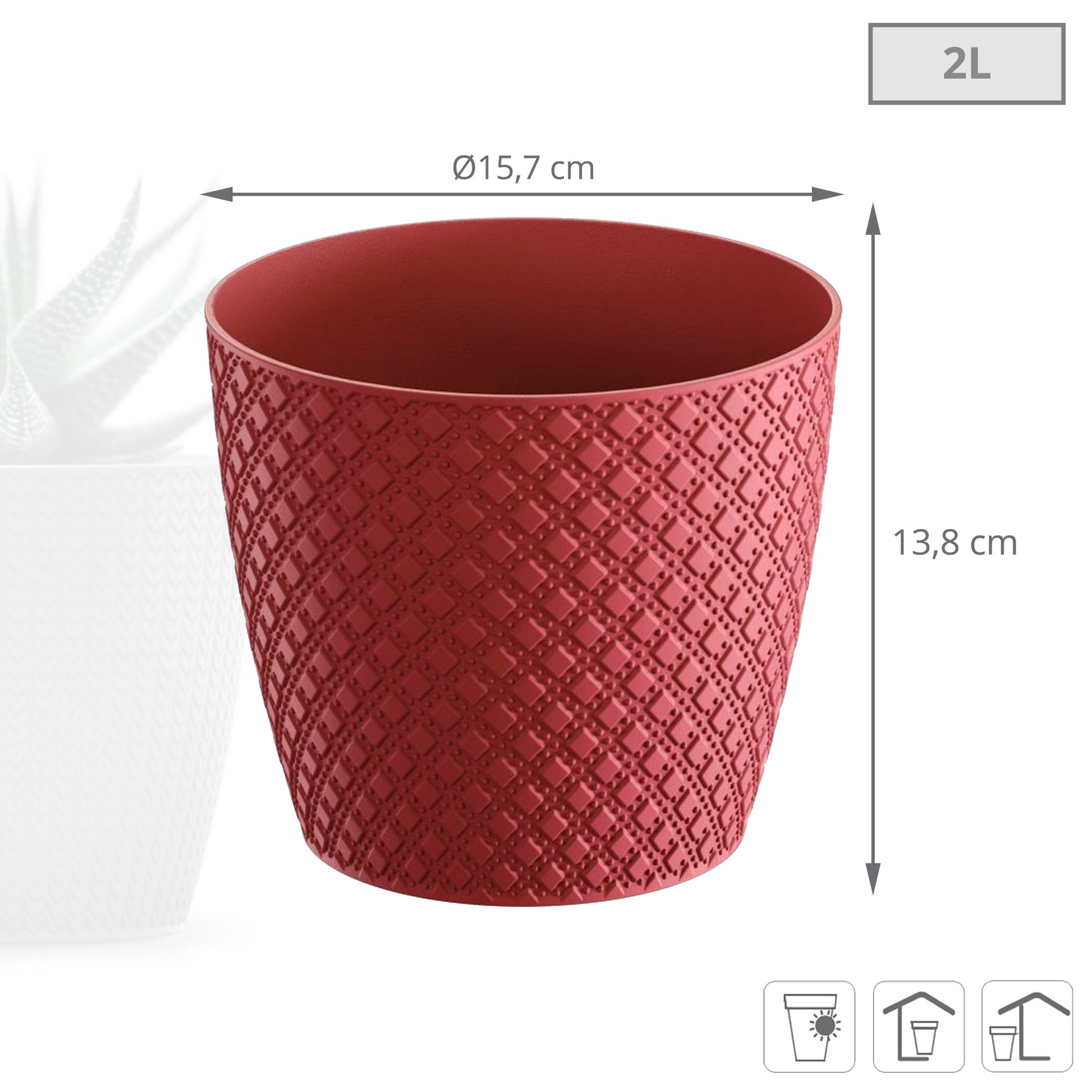 Maceta Orient 2l., Dimensiones (mm) 157x157x138, Color Rosa_2