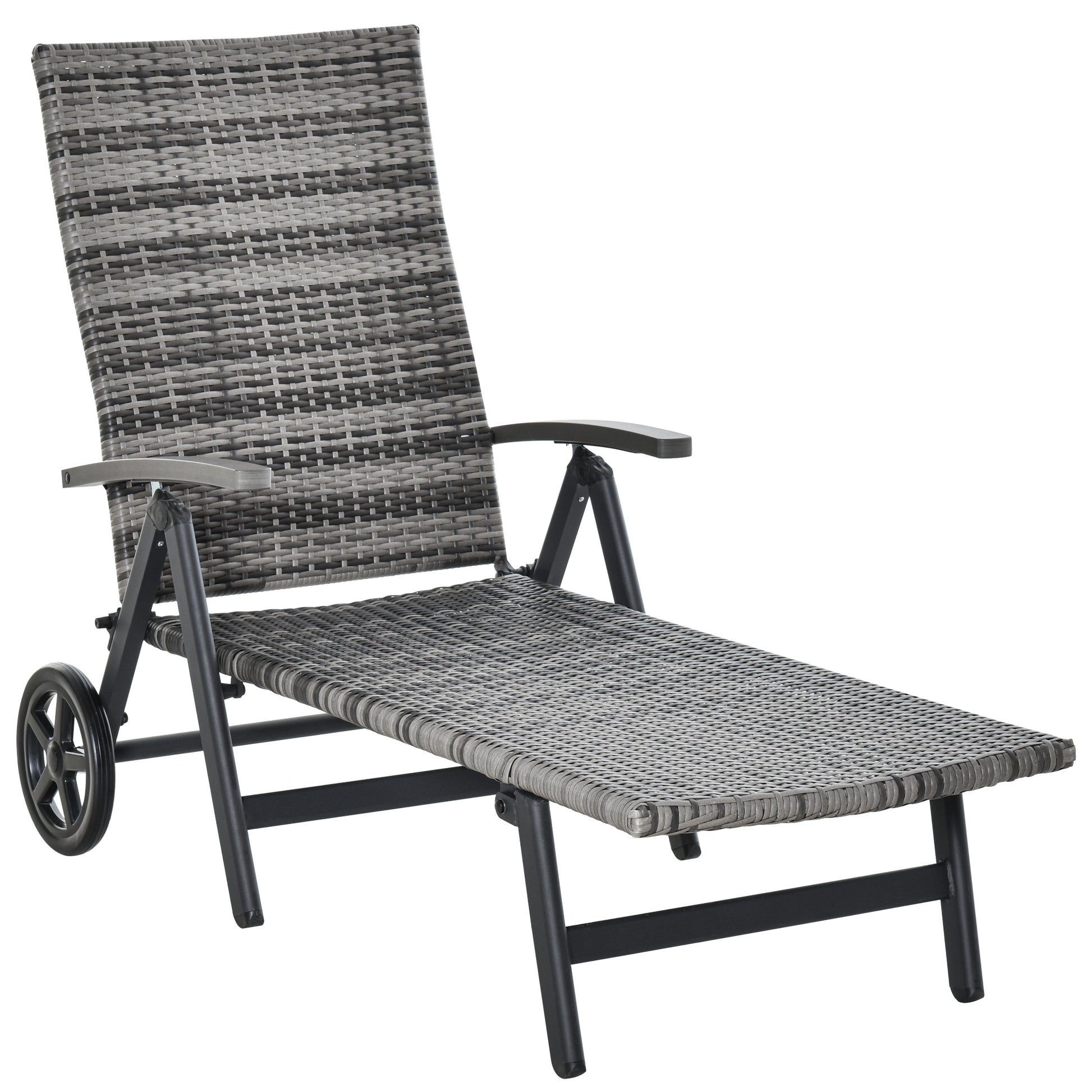 Outsunny Tumbona De Ratán Con Respaldo Reclinable 7 Posiciones Y Ruedas_0