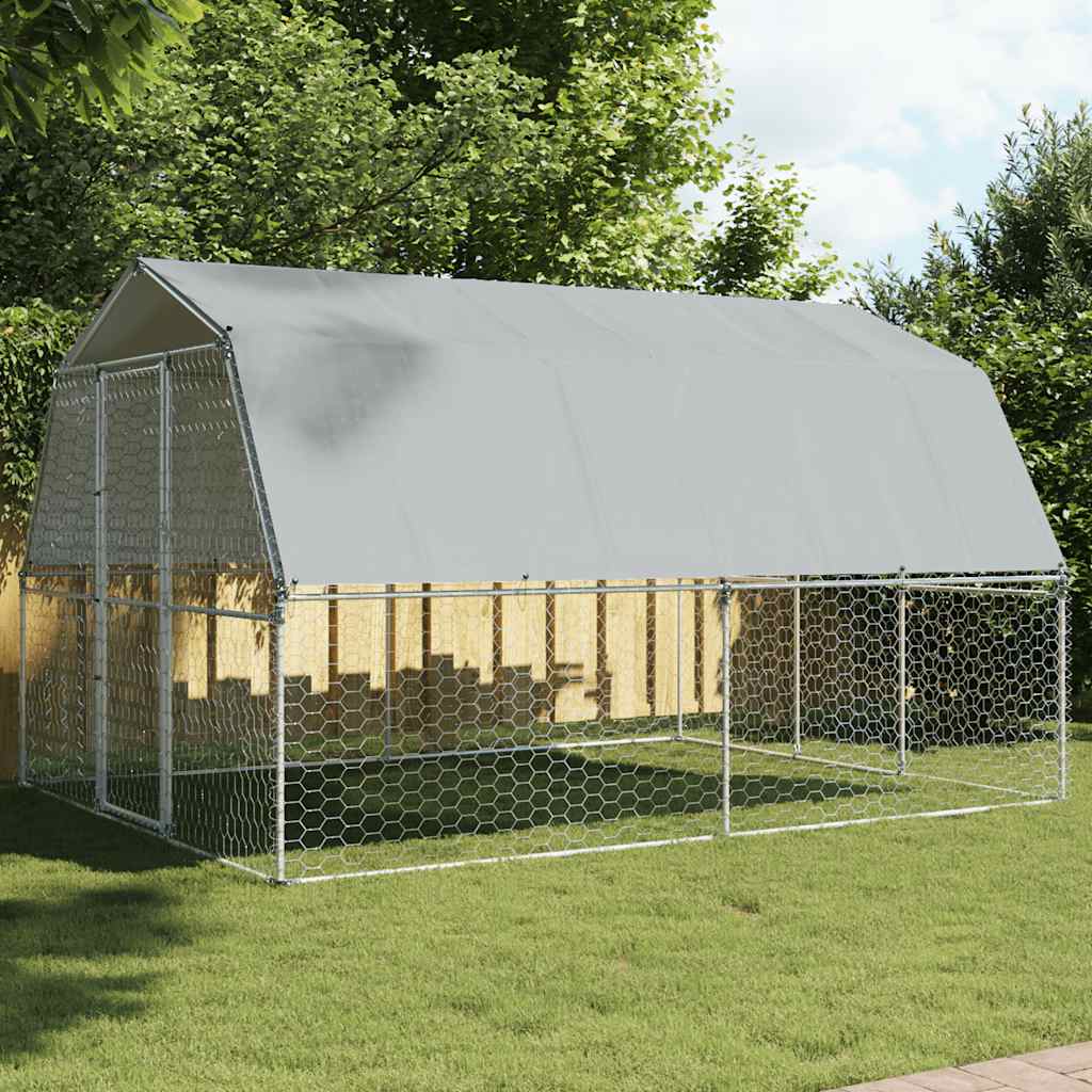 Jaula Para Perros Con Techo Y Puerta Acero Galvanizado Plateado_1
