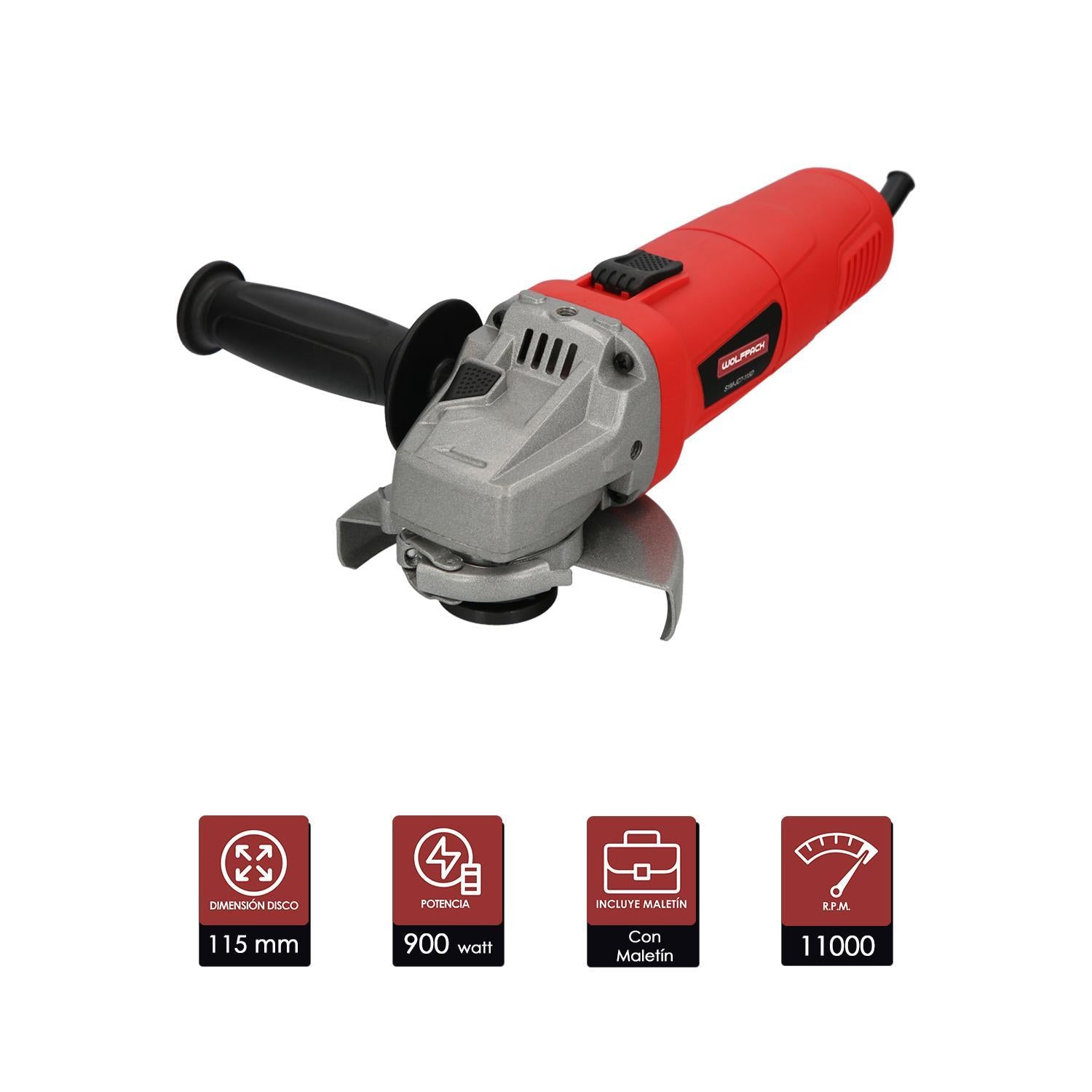 Amoladora Angular 900 Watt. Disco Ø 115 Mm. 11.000 R.p.m. Mango 3 Posiciones Eje M14 Protector Disco Ajustable, Anti Arranque_1