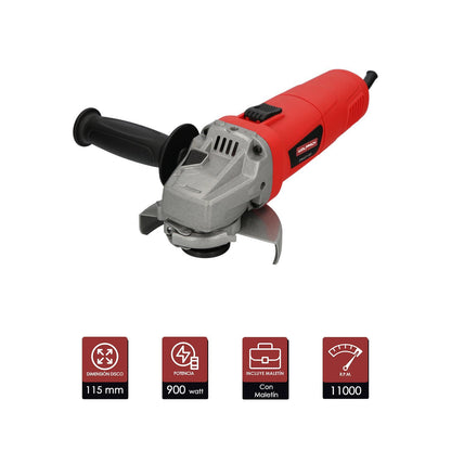 Amoladora Angular 900 Watt. Disco Ø 115 Mm. 11.000 R.p.m. Mango 3 Posiciones Eje M14 Protector Disco Ajustable, Anti Arranque_1