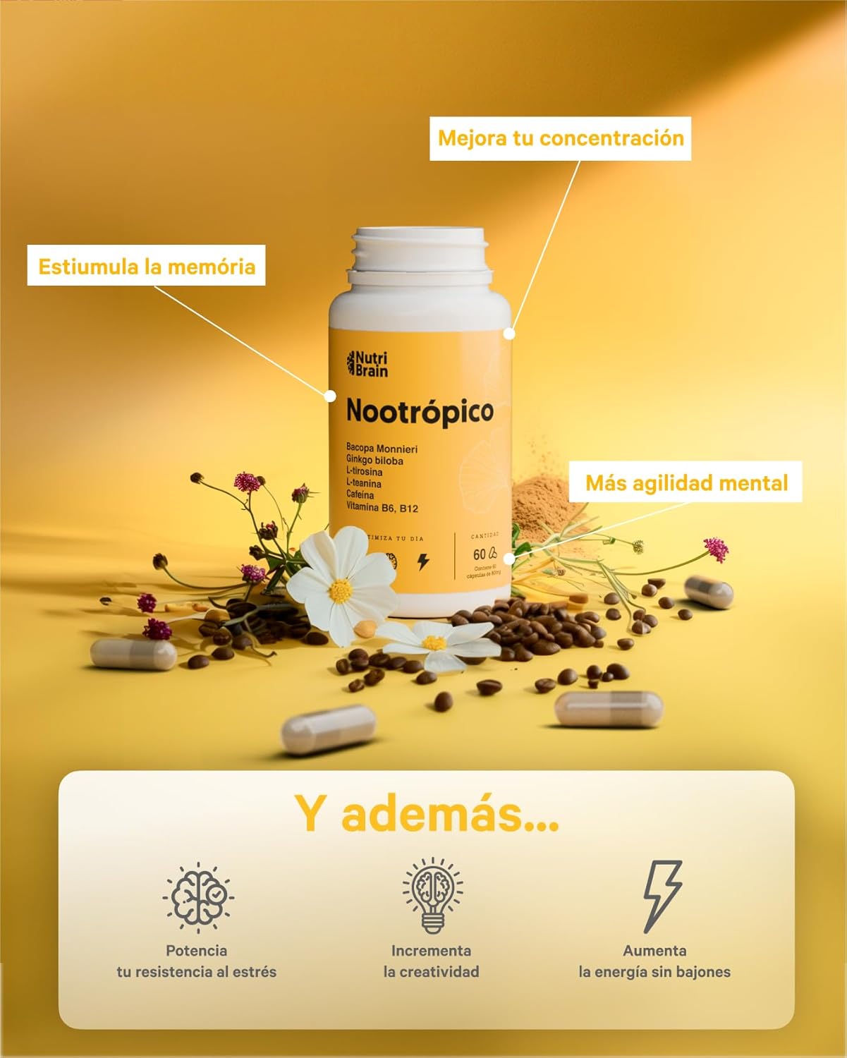 Nootrópico Natural Para Concentración Y Memoria Nutribrain 60 Cápsulas_4